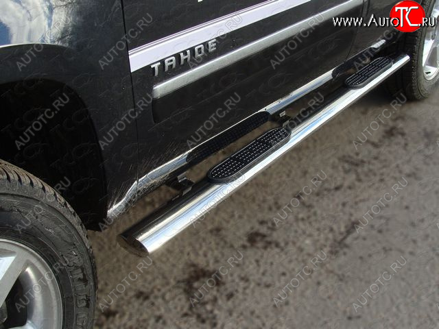 45 999 р. Пороги овальные с накладкой 120x60 мм ТСС Тюнинг Chevrolet Tahoe GMT900 5 дв. (2006-2013) (серые)  с доставкой в г. Москва