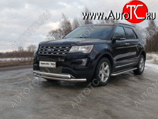 29 599 р. Защита передняя нижняя двойная 76,1*75 мм ТСС Тюнинг Ford Explorer U502 1-ый рестайлинг, 5 дв. (2015-2018) (нержавейка)  с доставкой в г. Москва