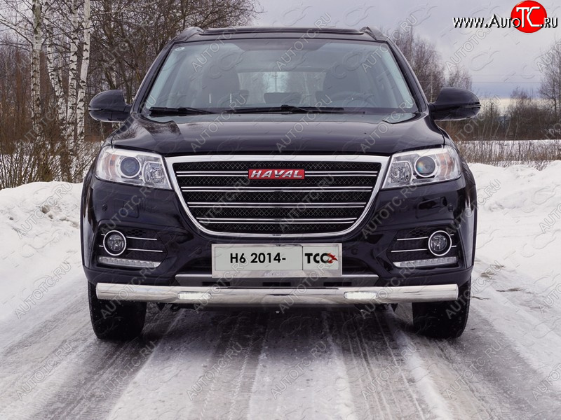 40 999 р. Защита передняя нижняя овальная с ДХО 75х42 мм ТСС Тюнинг Haval H6 (2013-2020) (нержавейка)  с доставкой в г. Москва