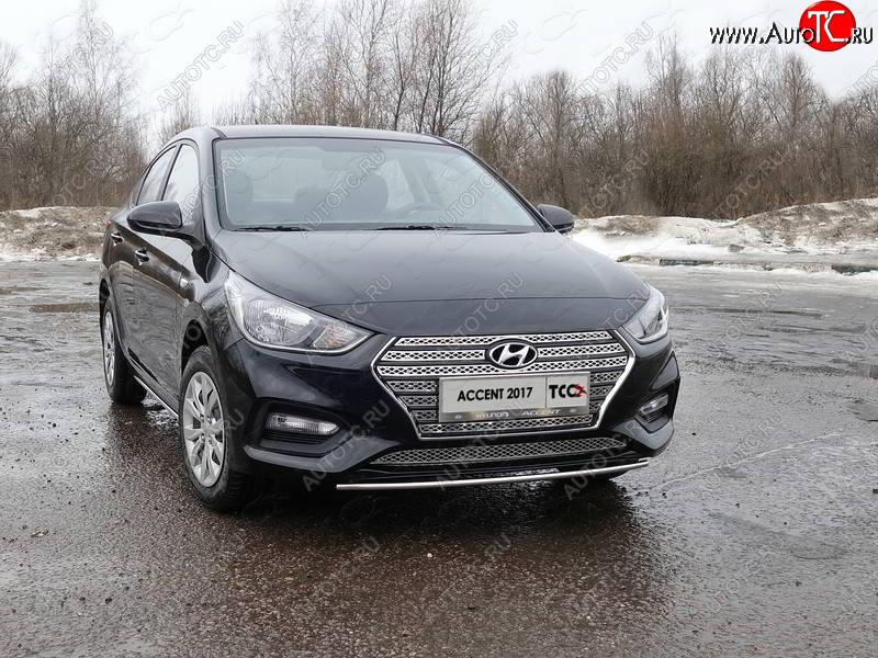 5 999 р. Защита переднего бампера нижняя 25 мм ТСС Тюнинг  Hyundai Solaris  HCR (2017-2020) седан дорестайлинг (нержавейка)  с доставкой в г. Москва