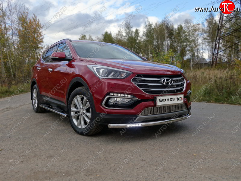 36 999 р. Защита переднего бампера нижняя с ДХО 60,3 мм ТСС Тюнинг Hyundai Santa Fe DM рестайлинг (2015-2019) (нержавейка)  с доставкой в г. Москва