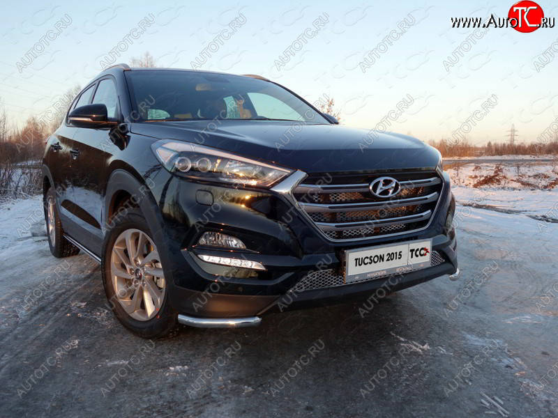 12 299 р. Защита переднего бампера уголки 42,4 мм ТСС тюнинг Hyundai Tucson TL дорестайлинг (2015-2018) (нержавейка)  с доставкой в г. Москва