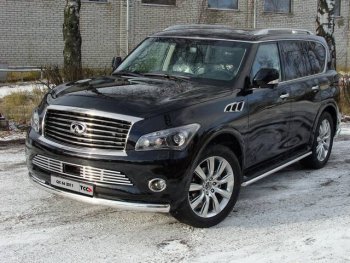 Защита переднего бампера нижняя 75*42 мм ТСС Тюнинг INFINITI QX56 Z62 (2010-2013)  (нержавейка)