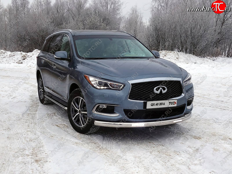 46 999 р. Защита передняя нижняя овальная с ДХО 75х42 мм ТСС Тюнинг  INFINITI QX60  L50 (2016-2021) рестайлинг (нержавейка)  с доставкой в г. Москва