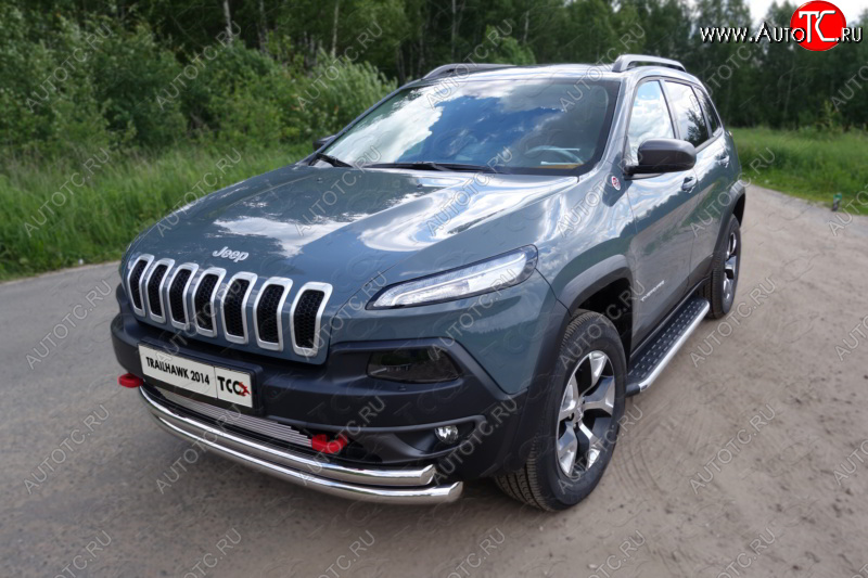 26 499 р. Защита переднего бампера (Trailhawk, двойная 60,3/60,3 мм) ТСС Тюнинг Jeep Cherokee KL дорестайлинг (2014-2017) (нержавейка)  с доставкой в г. Москва