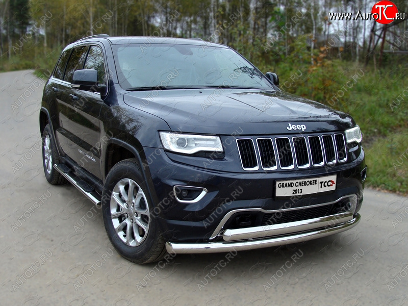 29 449 р. Защита передняя нижняя двойная 76,1*75 мм Тюнинг Jeep Grand Cherokee WK2 1-ый рестайлинг (2013-2018) (нержавейка)  с доставкой в г. Москва