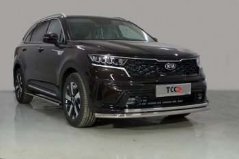 Защита переднего бампера нижняя двойная 60,3*42,4 мм ТСС Тюнинг KIA Sorento MQ4 (2020-2022)  (нержавейка)