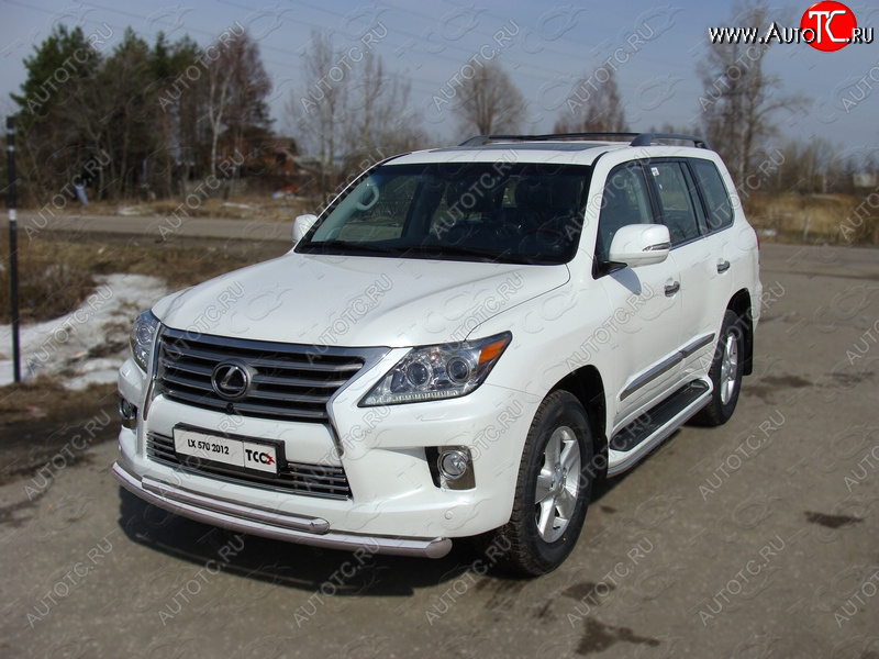 37 649 р. Защита передняя нижняя двойная 76,1*50,8 мм кроме F-Sport Тюнинг  Lexus LX570  J200 (2012-2015) 1-ый рестайлинг (нержавейка)  с доставкой в г. Москва