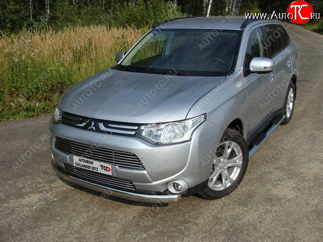 21 899 р. Защита переднего бампера нижняя овальная 75*42 мм ТСС Тюнинг Mitsubishi Outlander GF дорестайлинг (2012-2014) (нержавейка)  с доставкой в г. Москва