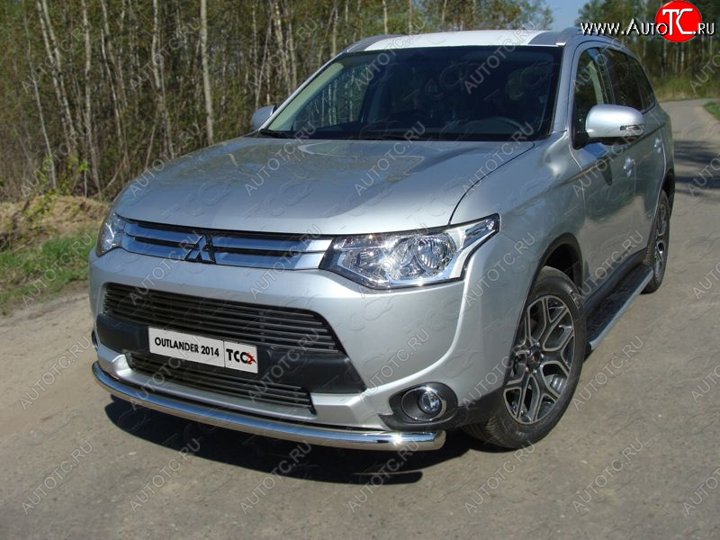 18 699 р. Защита переднего бампера нижняя d60,3 мм ТСС Тюнинг  Mitsubishi Outlander  GF (2014-2016) 1-ый рестайлинг (нержавейка)  с доставкой в г. Москва