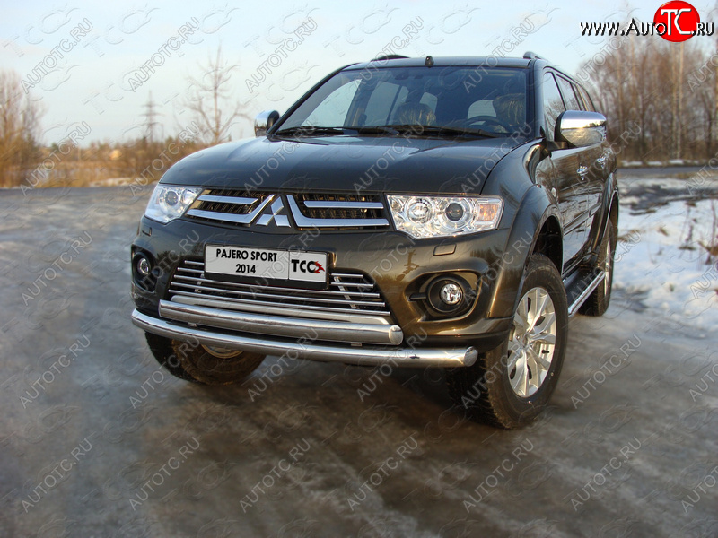 24 949 р. Защита передняя нижняя двойная 76,1*75 мм ТСС Тюнинг  Mitsubishi Pajero Sport  PB (2013-2017) рестайлинг (нержавейка)  с доставкой в г. Москва