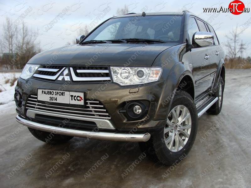 18 699 р. Защита переднего бампера нижняя 76,1 мм ТСС Тюнинг Mitsubishi Pajero Sport PB рестайлинг (2013-2017) (нержавейка)  с доставкой в г. Москва