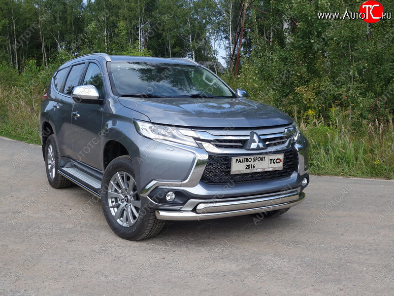 26 499 р. Защита передняя нижняя двойная 76,1*75 мм ТСС Тюнинг  Mitsubishi Pajero Sport  QE (2015-2021) дорестайлинг (нержавейка)  с доставкой в г. Москва