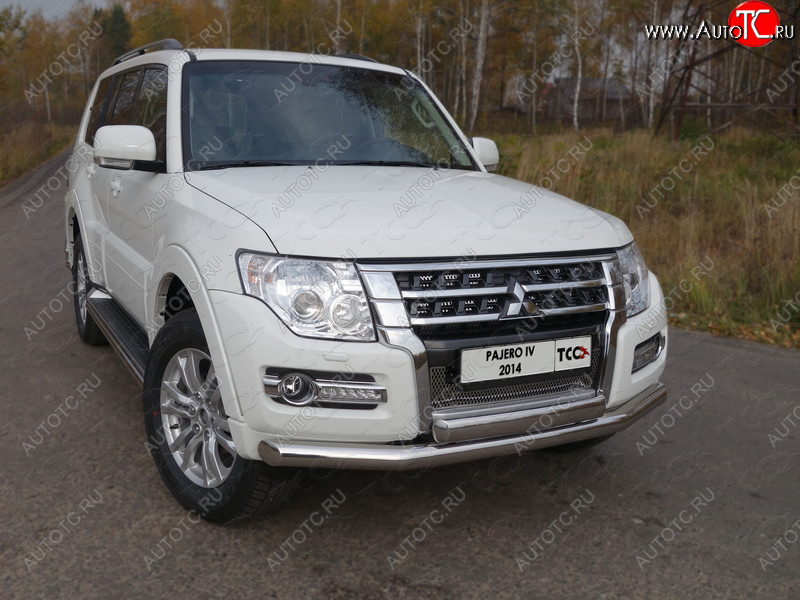 26 499 р. Защита передняя нижняя двойная 76,1*75 мм ТСС Тюнинг Mitsubishi Pajero 4 V90 2-ой рестайлинг (2014-2020) (нержавейка)  с доставкой в г. Москва