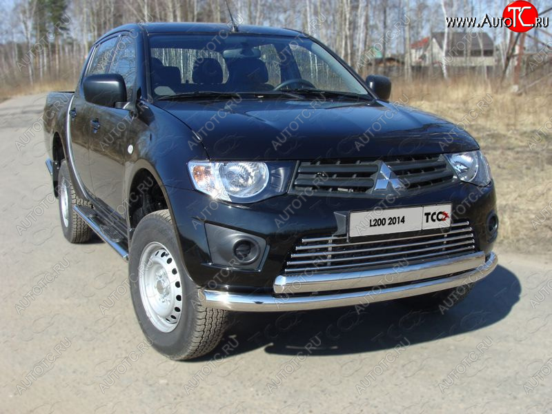 23 999 р. Защита передняя нижняя двойная 76*75 мм Long ТСС Тюнинг  Mitsubishi L200  4 (2013-2016)  рестайлинг (нержавейка)  с доставкой в г. Москва