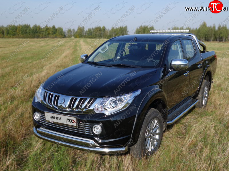 26 499 р. Защита передняя нижняя двойная 76,1*75 мм Тюнинг Mitsubishi L200 5 KK,KL дорестайлинг (2015-2019) (нержавейка)  с доставкой в г. Москва