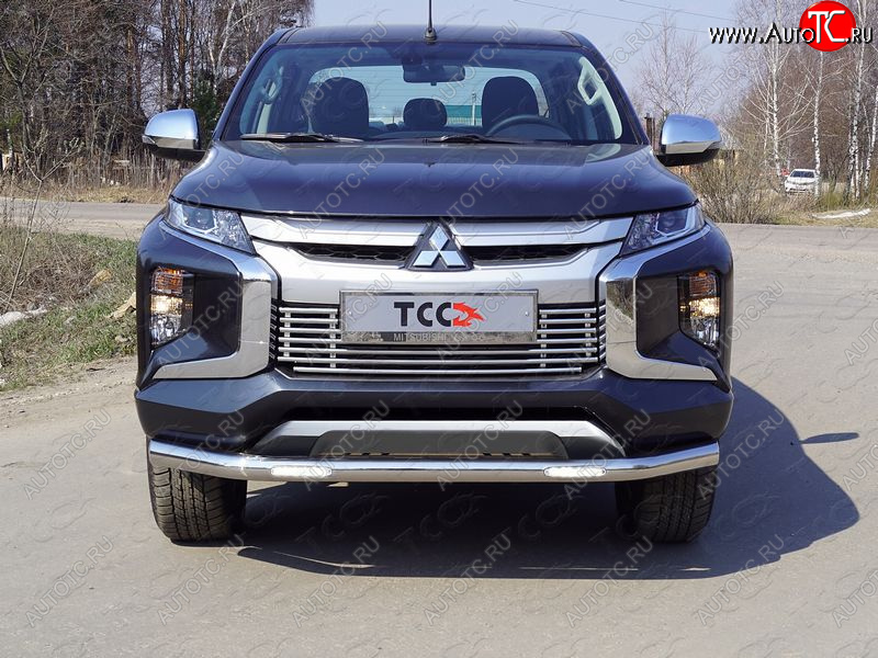 34 899 р. Защита переднего бампера нижняя с ДХО 76,1 мм ТСС Тюнинг Mitsubishi L200 5 KK,KL рестайлинг (2018-2022) (нержавейка)  с доставкой в г. Москва