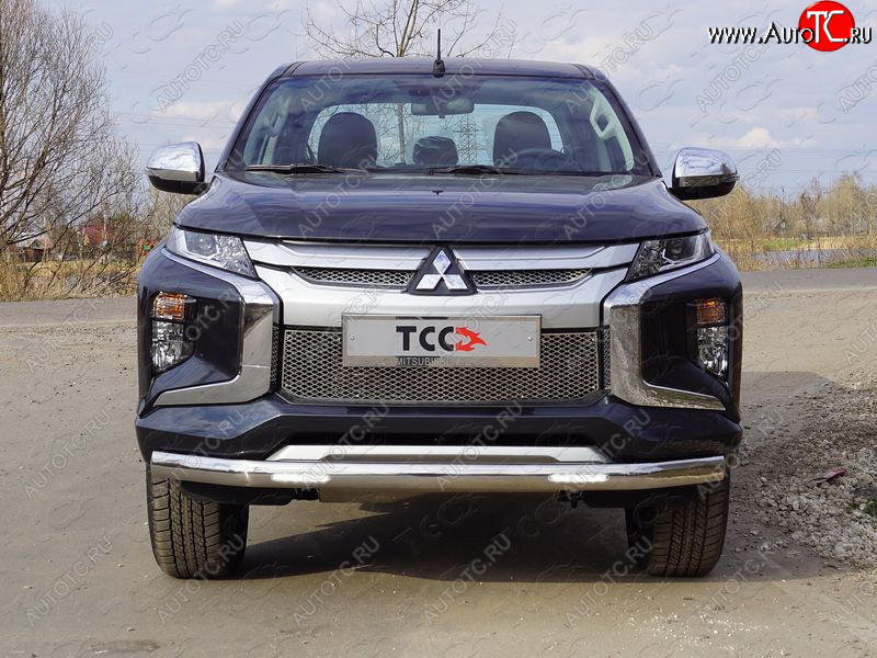 37 999 р. Защита передняя нижняя овальная с ДХО 75х42 мм ТСС Тюнинг  Mitsubishi L200  5 KK,KL (2018-2022) рестайлинг (нержавейка)  с доставкой в г. Москва