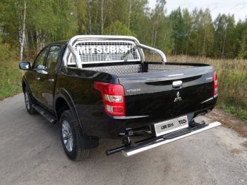 Защита задняя с накладкой (центральная 120х60 мм) ТСС Тюнинг Mitsubishi L200 5 KK,KL рестайлинг (2018-2022)