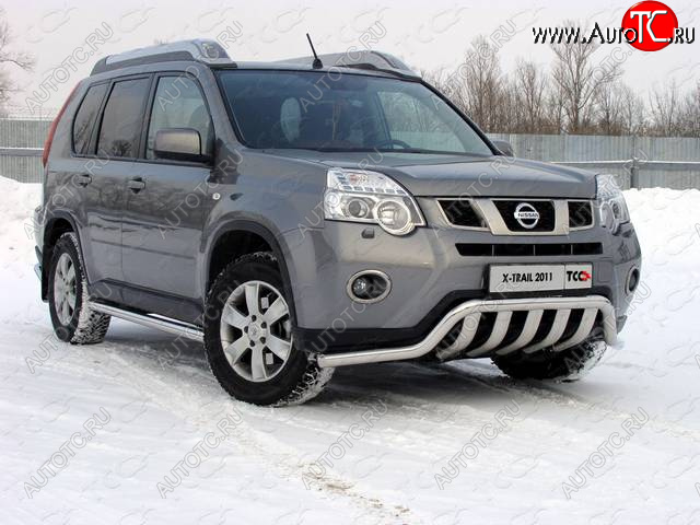 29 999 р. Защита переднего бампера нижняя 60,3*75 мм ТСС Тюнинг Nissan X-trail 2 T31 рестайлинг (2010-2015) (нержавейка)  с доставкой в г. Москва