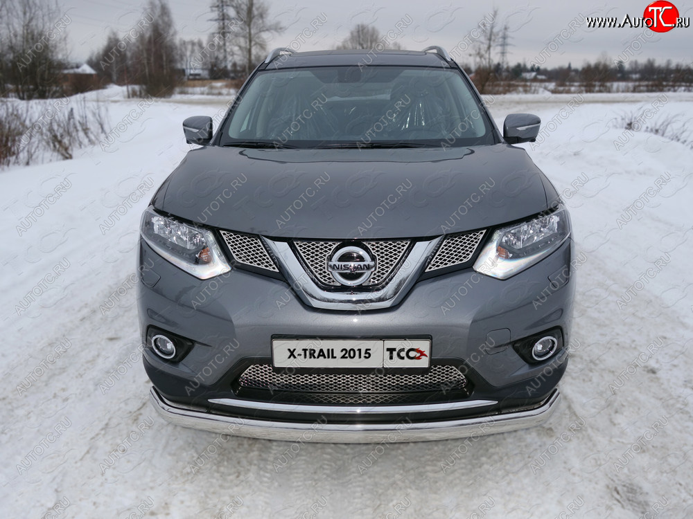 24 099 р. Защита переднего бампера нижняя овальная 75х42 мм ТСС Тюнинг Nissan X-trail 3 T32 дорестайлинг (2013-2018) (нержавейка)  с доставкой в г. Москва