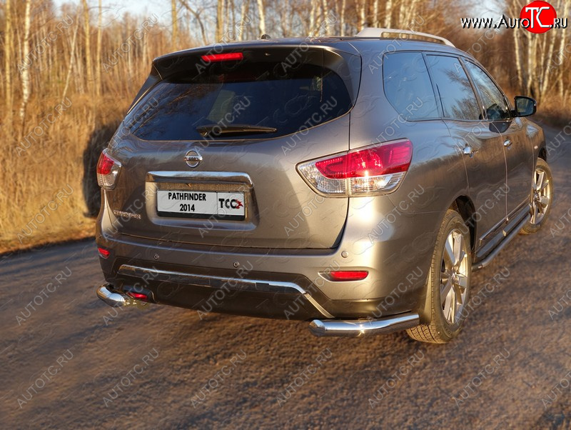 23 999 р. Защита задняя (уголки, нержавейка 76,1 мм) ТСС Тюнинг Nissan Pathfinder R52 дорестайлинг (2012-2017)  с доставкой в г. Москва