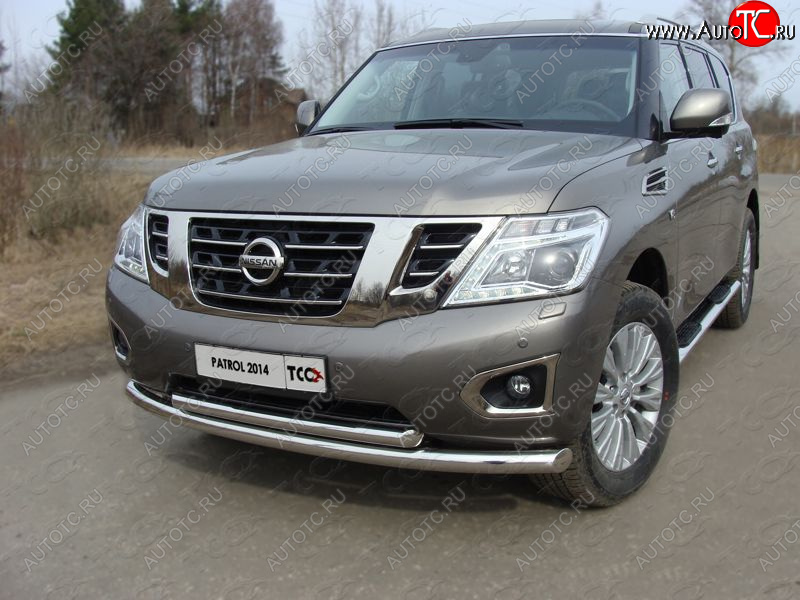 37 649 р. Защита передняя нижняя двойная 76,1*60,3 мм Тюнинг  Nissan Patrol  6 (2014-2017) Y62 рестайлинг (нержавейка)  с доставкой в г. Москва