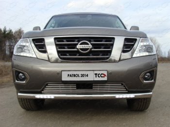 Защита переднего бампера нижняя с ходовыми огнями 76,1 мм ТСС Тюнинг Nissan Patrol 6 Y62 рестайлинг (2014-2017) ()