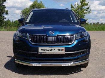 Защита переднего бампера нижняя овальная с ДХО 75х42 мм ТСС Тюнинг Skoda Kodiaq NU7 дорестайлинг (2017-2021)  (нержавейка)