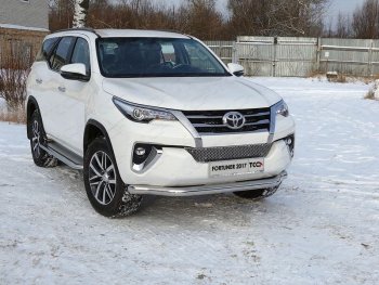 25 599 р. Защита переднего бампера нижняя 76,1 мм ТСС Тюнинг Toyota Fortuner AN160 дорестайлинг (2015-2020) (нержавейка)  с доставкой в г. Москва. Увеличить фотографию 1