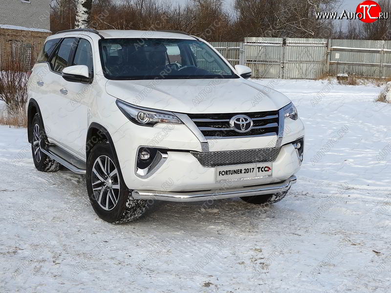 25 599 р. Защита переднего бампера нижняя 76,1 мм ТСС Тюнинг  Toyota Fortuner  AN160 (2015-2020) дорестайлинг (нержавейка)  с доставкой в г. Москва