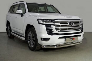 Защита переднего бампера нижняя двойная 76,1*42,4 мм ТСС Тюнинг Toyota Land Cruiser J300 дорестайлинг (2021-2024)  (нержавейка)