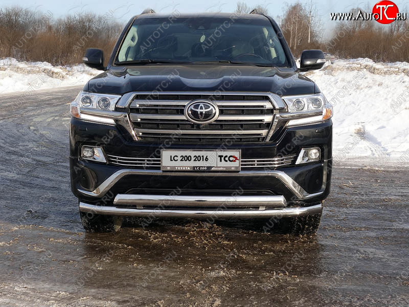 38 949 р. Защита передняя нижняя двойная 76,1*75 мм ТСС Тюнинг  Toyota Land Cruiser  200 (2015-2021) 2-ой рестайлинг (нержавейка)  с доставкой в г. Москва