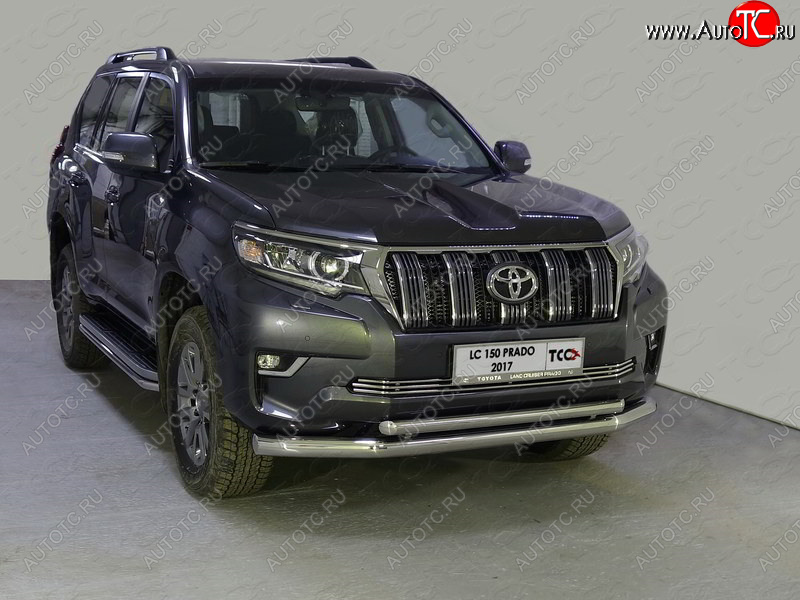 38 949 р. Защита передняя нижняя двойная 76,1*50,8 мм Тюнинг Toyota Land Cruiser Prado J150 2-ой рестайлинг (2017-2020) (нержавейка)  с доставкой в г. Москва