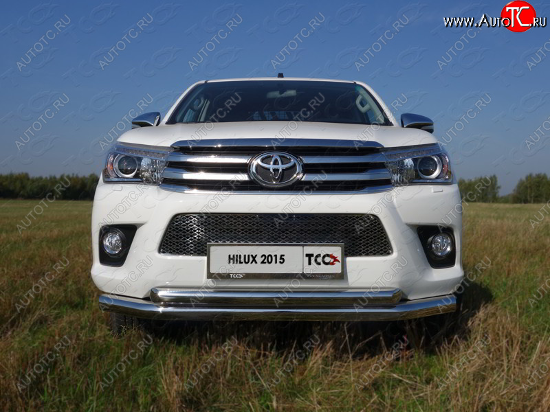 28 599 р. Защита передняя нижняя двойная 76,1*60,3 мм Тюнинг  Toyota Hilux Revo (2015-2018) Double Cab дорестайлинг (нержавейка)  с доставкой в г. Москва