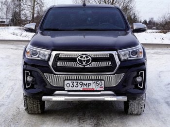 37 999 р. Защита переднего бампера нижняя с ДХО 76,1 мм ТСС Тюнинг Toyota Hilux AN120 1-ый рестайлинг (2017-2020) (нержавейка)  с доставкой в г. Москва. Увеличить фотографию 1