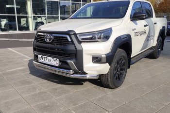 40 999 р. Защита передняя нижняя двойная 76,1*60,3 мм Тюнинг  Toyota Hilux  AN120 (2020-2025) 2-ой рестайлинг (нержавейка)  с доставкой в г. Москва. Увеличить фотографию 1