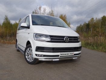 39 749 р. Защита переднего бампера нижняя с ДХО 60,3 мм ТСС Тюнинг  Volkswagen Multivan  T6 (2016-2019) дорестайлинг (нержавейка)  с доставкой в г. Москва. Увеличить фотографию 1