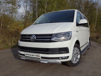 45 999 р. Защита передняя нижняя овальная с ДХО 75х42 мм ТСС Тюнинг  Volkswagen Multivan  T6 (2016-2019) дорестайлинг (нержавейка)  с доставкой в г. Москва. Увеличить фотографию 1