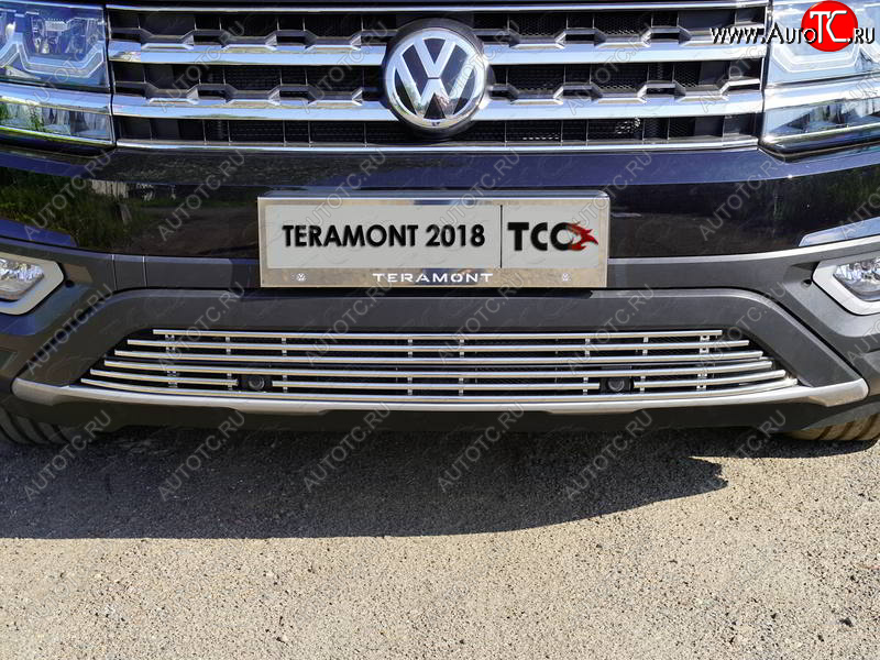 9 349 р. Нижняя декоративная вставка в бампер (с парктроником) ТСС Тюнинг  Volkswagen Teramont  CA1 (2016-2020) дорестайлинг (d 12 мм)  с доставкой в г. Москва