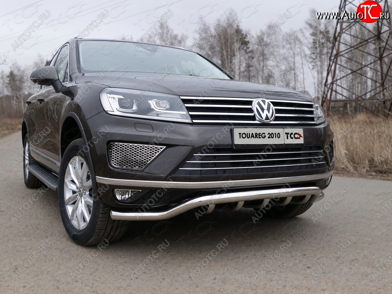 38 949 р. Защита передняя нижняя кенгурин 60,3*42,4 мм ТСС Тюнинг  Volkswagen Touareg  NF (2014-2018) рестайлинг (нержавейка)  с доставкой в г. Москва