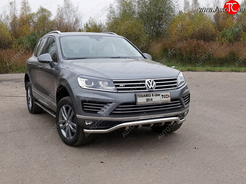 38 949 р. Защита передняя нижняя кенгурин 60,3*42,4 мм R-Line ТСС Тюнинг  Volkswagen Touareg  NF (2014-2018) рестайлинг (нержавейка)  с доставкой в г. Москва