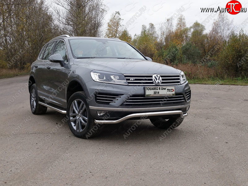 27 999 р. Защита передняя нижняя кенгурин 60,3 мм R-Line ТСС Тюнинг  Volkswagen Touareg  NF (2014-2018) рестайлинг (нержавейка)  с доставкой в г. Москва