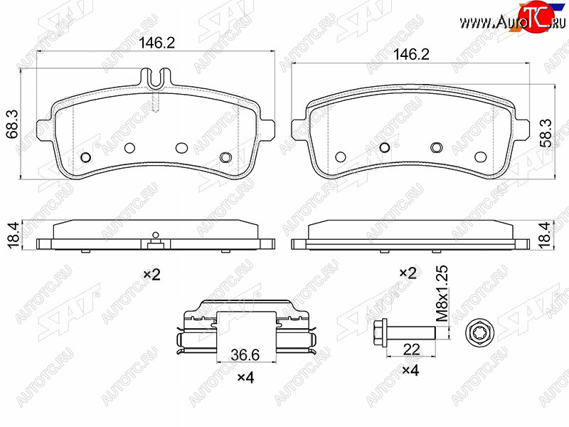 1 649 р. Колодки тормозные задние RH-LH SAT  Mercedes-Benz S class  W222 (2013-2017) седан гибрид дорестайлинг  с доставкой в г. Москва