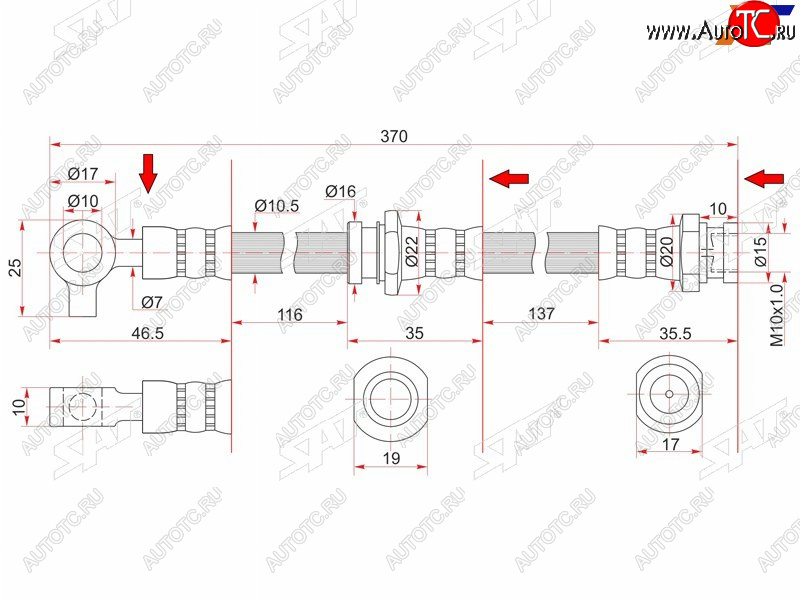 769 р. Шланг тормозной передний (Таиланд) LH=RH SAT  Nissan Patrol ( 5,  6) - Safari  Y61  с доставкой в г. Москва