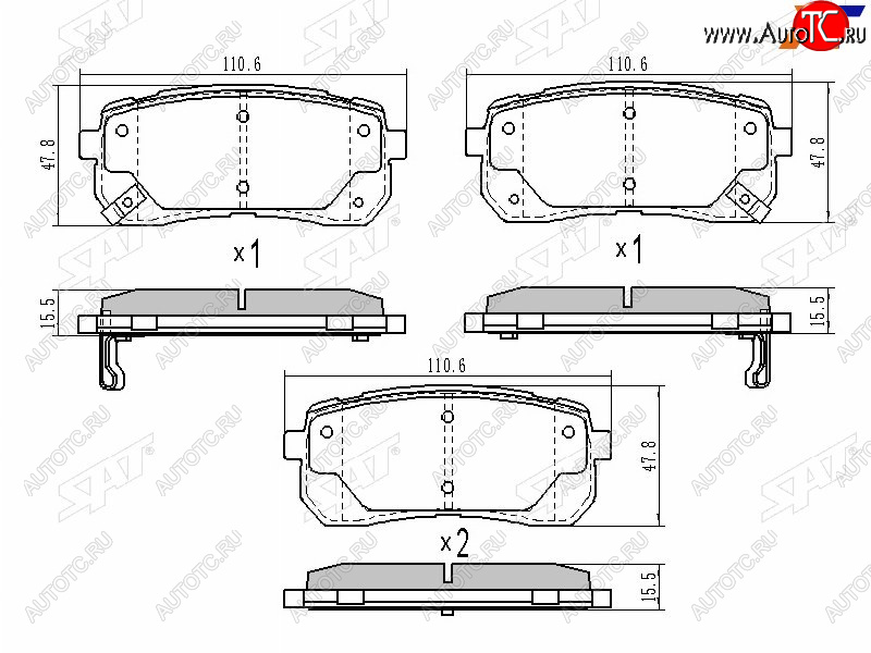 1 099 р. Колодки тормозные задние LH-RH SAT  Hyundai Starex/Grand Starex/H1  TQ (2007-2022) дорестайлинг, рестайлинг, 2-ой рестайлинг  с доставкой в г. Москва