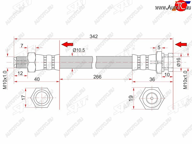 859 р. Шланг тормозной передний (Таиланд) RH SAT  Mitsubishi Fuso Canter (2000-2024)  с доставкой в г. Москва