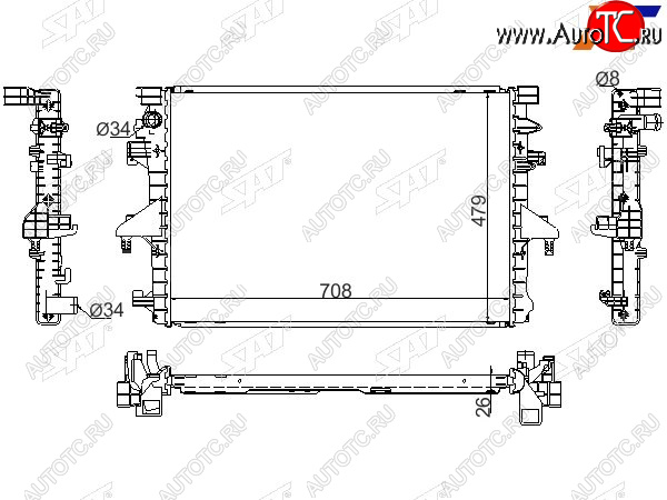 12 649 р. Радиатор охлаждающей жидкости SAT   Volkswagen Multivan  T5 - Transporter ( T5,  T6,  T6.1)  с доставкой в г. Москва