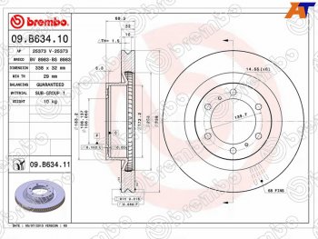 8 649 р. Диск тормозной передний Ø338 BREMBO Lexus GX460 J150 1-ый рестайлинг (2013-2019)  с доставкой в г. Москва. Увеличить фотографию 1