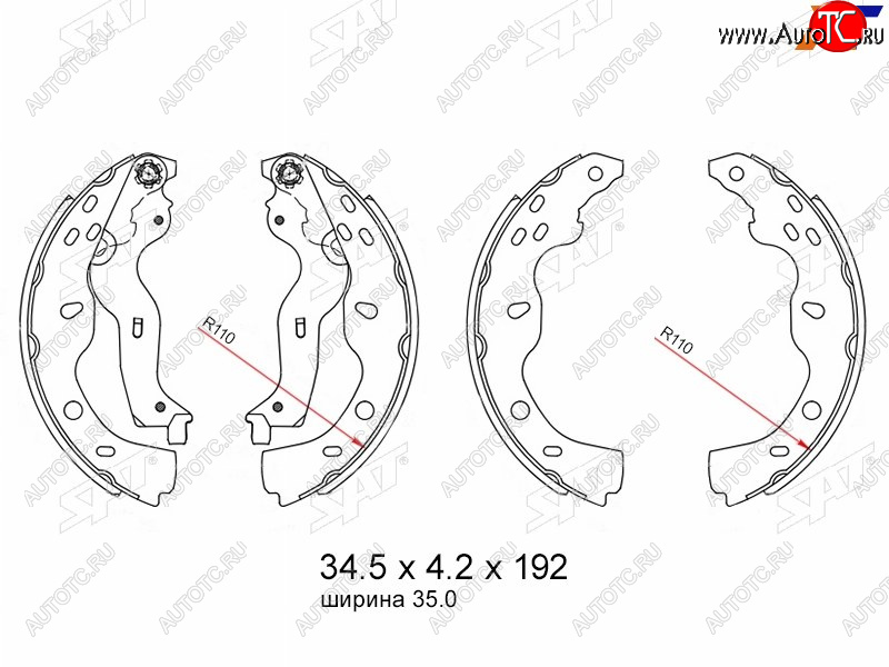 1 829 р. Колодки тормозные барабанные задние RH-LH SAT  Fiat Sedici (2005-2014), Suzuki SX4  GYC21S (2006-2012)  с доставкой в г. Москва